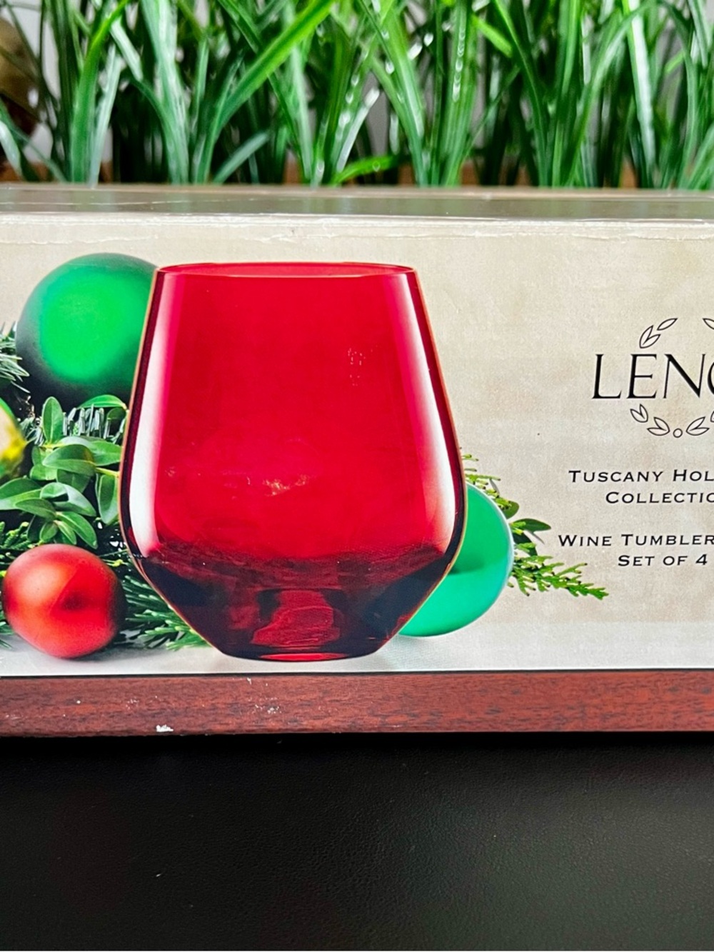 LENOX Tuscany Holiday Collection Red Wine Stemless Tumblers - Set of 4 (NIB)